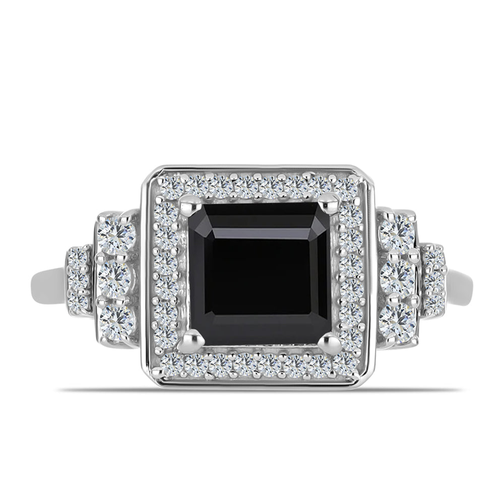 Inel din Argint 925 ( 3.51 grame ) cu Obsidian și Topaz Alb 1.95 Carate 1 