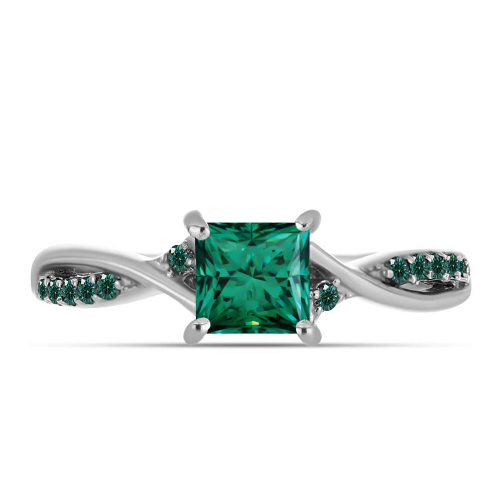 Inel din Argint 925 ( 2.43 grame ) cu Moissanite verde-albăstrui marin 0.77 Carate 1 