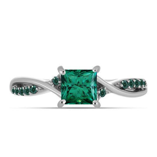 Inel din Argint 925 ( 2.43 grame ) cu Moissanite verde-albăstrui marin 0.77 Carate