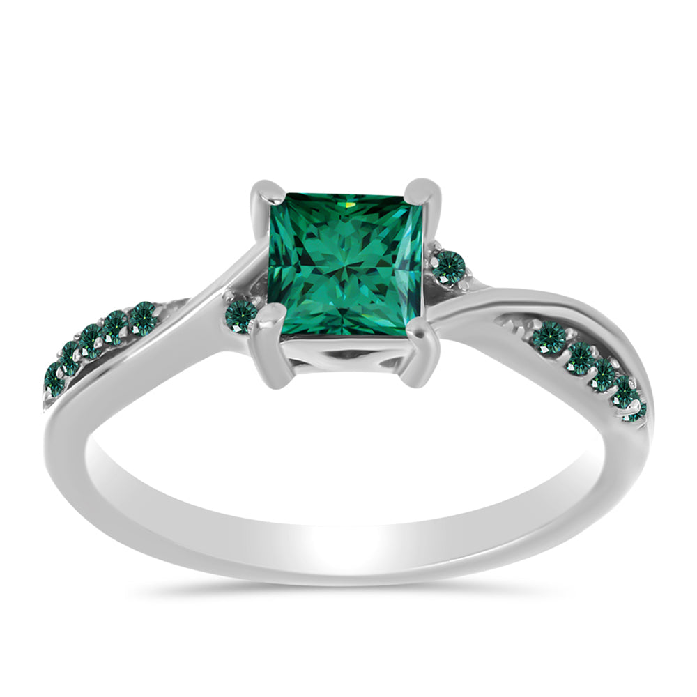Inel din Argint 925 ( 2.43 grame ) cu Moissanite verde-albăstrui marin 0.77 Carate 3 