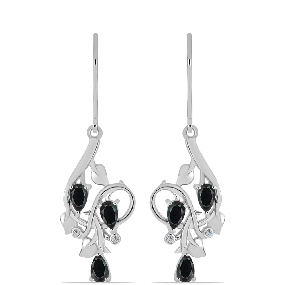 Cercei din Argint 925 ( 4.76 grame ) cu Obsidian și Topaz Alb 1 Carate 1 