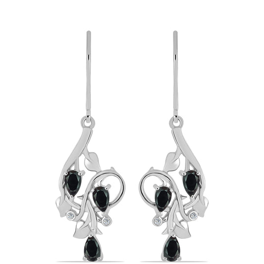 Cercei din Argint 925 ( 4.76 grame ) cu Obsidian și Topaz Alb 1 Carate