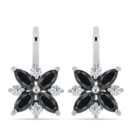 Cercei din Argint 925 ( 3.23 grame ) cu Obsidian și Topaz Alb 1.2 Carate