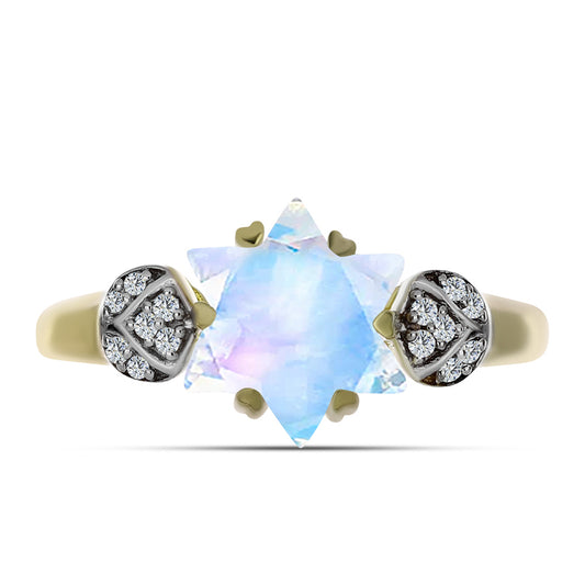 Inel din Argint 925 Placat cu Aur ( 2.5 grame ) cu Piatra Lunii Curcubeu și Topaz Alb 2.6 Carate