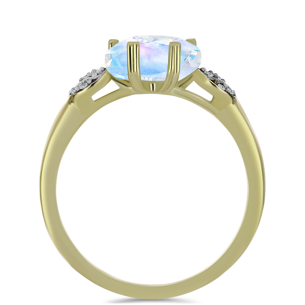 Inel din Argint 925 Placat cu Aur ( 2.5 grame ) cu Piatra Lunii Curcubeu și Topaz Alb 2.6 Carate 2 