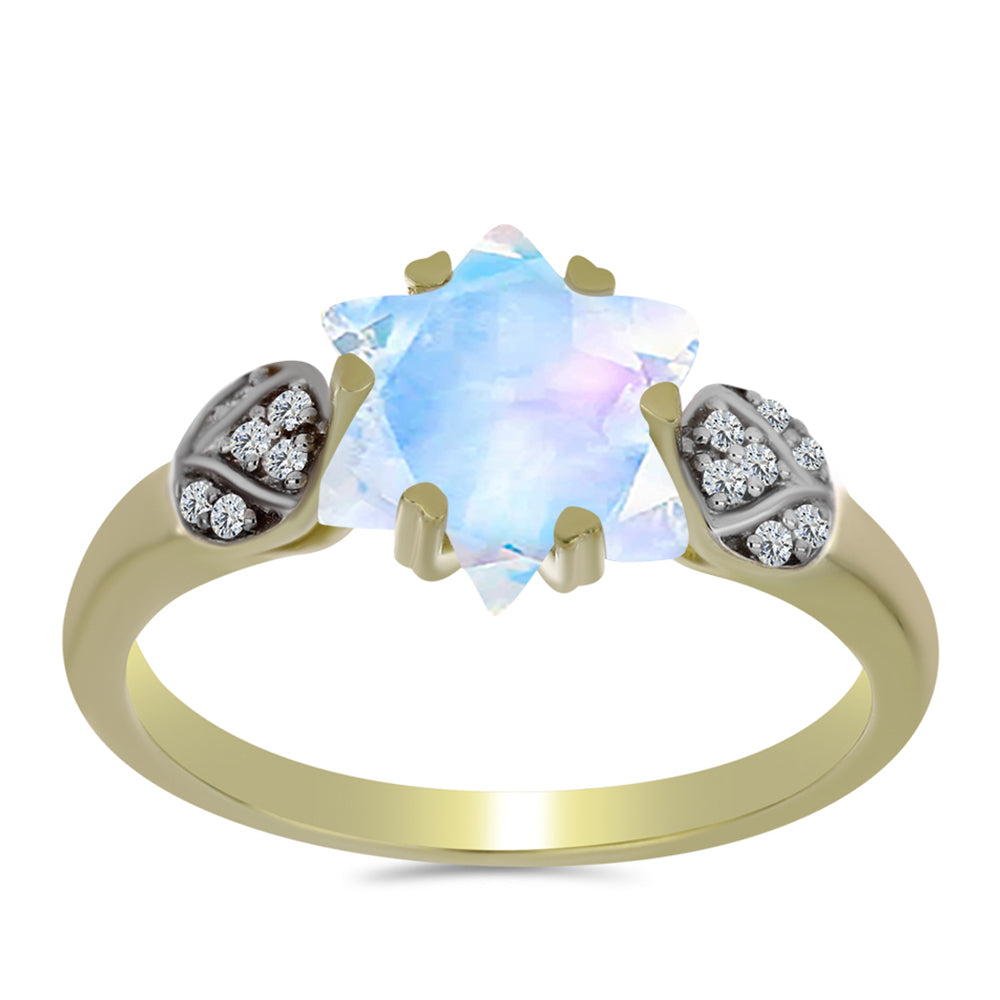 Inel din Argint 925 Placat cu Aur ( 2.5 grame ) cu Piatra Lunii Curcubeu și Topaz Alb 2.6 Carate 3 