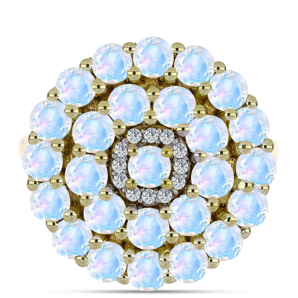 Inel din Argint 925 Placat cu Aur ( 4.71 grame ) cu Piatra Lunii Curcubeu și Topaz Alb 2.94 Carate 1 