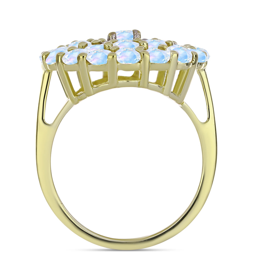 Inel din Argint 925 Placat cu Aur ( 4.71 grame ) cu Piatra Lunii Curcubeu și Topaz Alb 2.94 Carate 2 