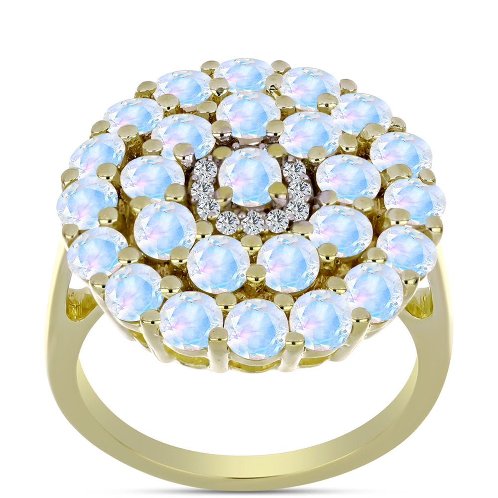 Inel din Argint 925 Placat cu Aur ( 4.71 grame ) cu Piatra Lunii Curcubeu și Topaz Alb 2.94 Carate