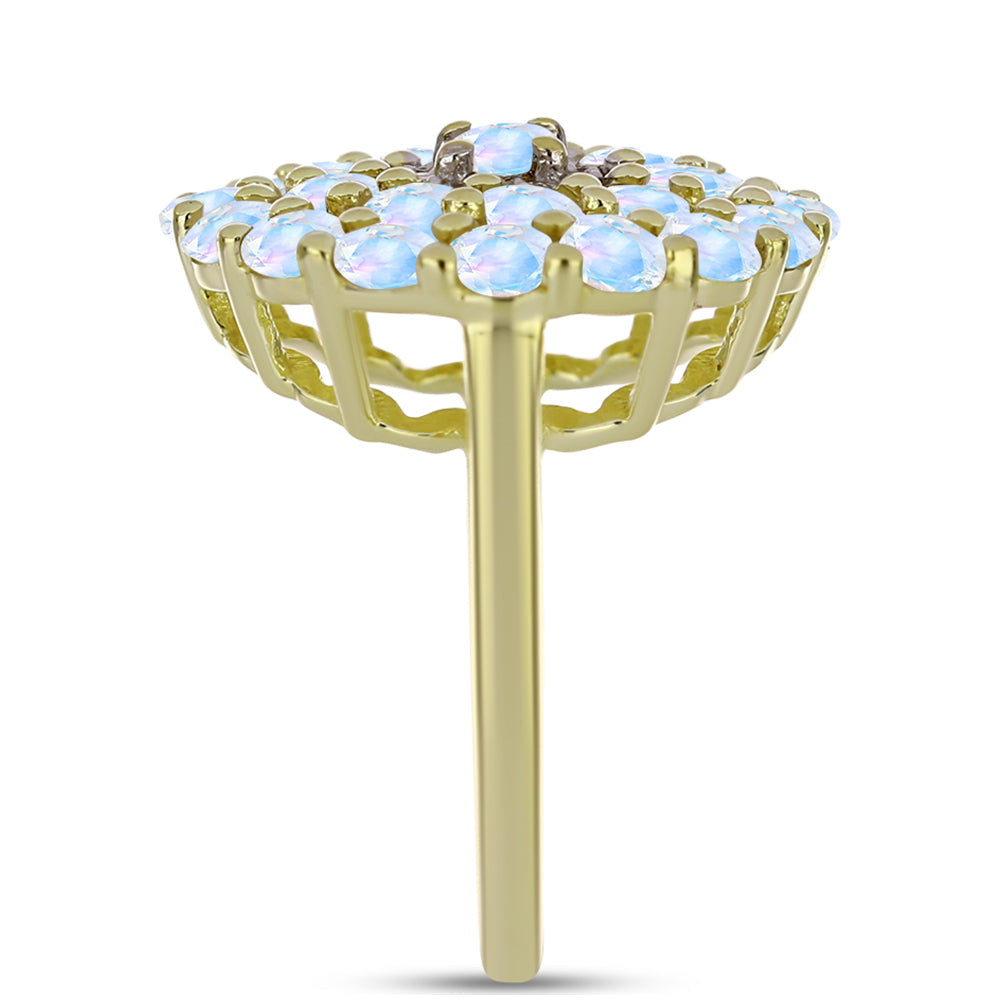 Inel din Argint 925 Placat cu Aur ( 4.71 grame ) cu Piatra Lunii Curcubeu și Topaz Alb 2.94 Carate 4 
