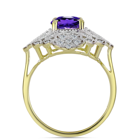 Inel din Argint 925 Placat cu Aur ( 4.65 grame ) cu Ametist Marocan și Topaz Alb 2.98 Carate