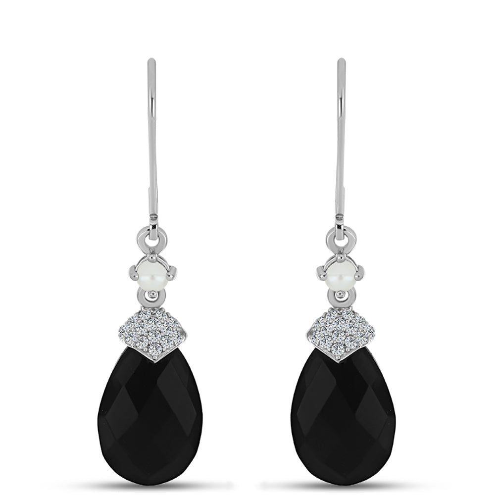 Cercei din Argint 925 ( 2.16 grame ) cu Obsidian și Perlă de Apă Dulce Albă 10.17 Carate 1 