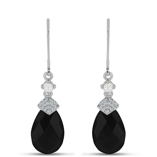 Cercei din Argint 925 ( 2.16 grame ) cu Obsidian și Perlă de Apă Dulce Albă 10.17 Carate