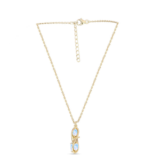 Colier din Argint 925 Placat cu Aur ( 3.46 grame ) cu Piatra Lunii Curcubeu 1.42 Carate