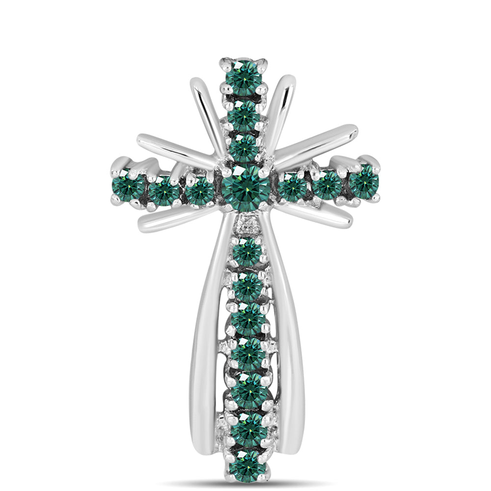 Cruce Pandantiv din Argint 925 ( 1.47 grame ) cu Moissanite verde-albăstrui marin 0.42 Carate 1 