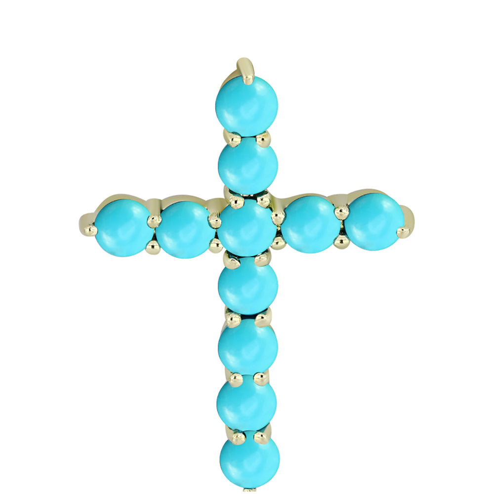 Cruce Pandantiv din Argint 925 Placat cu Aur ( 1.63 grame ) cu Turcoaz ”Frumoasa Adormită” 1.24 Carate 1 