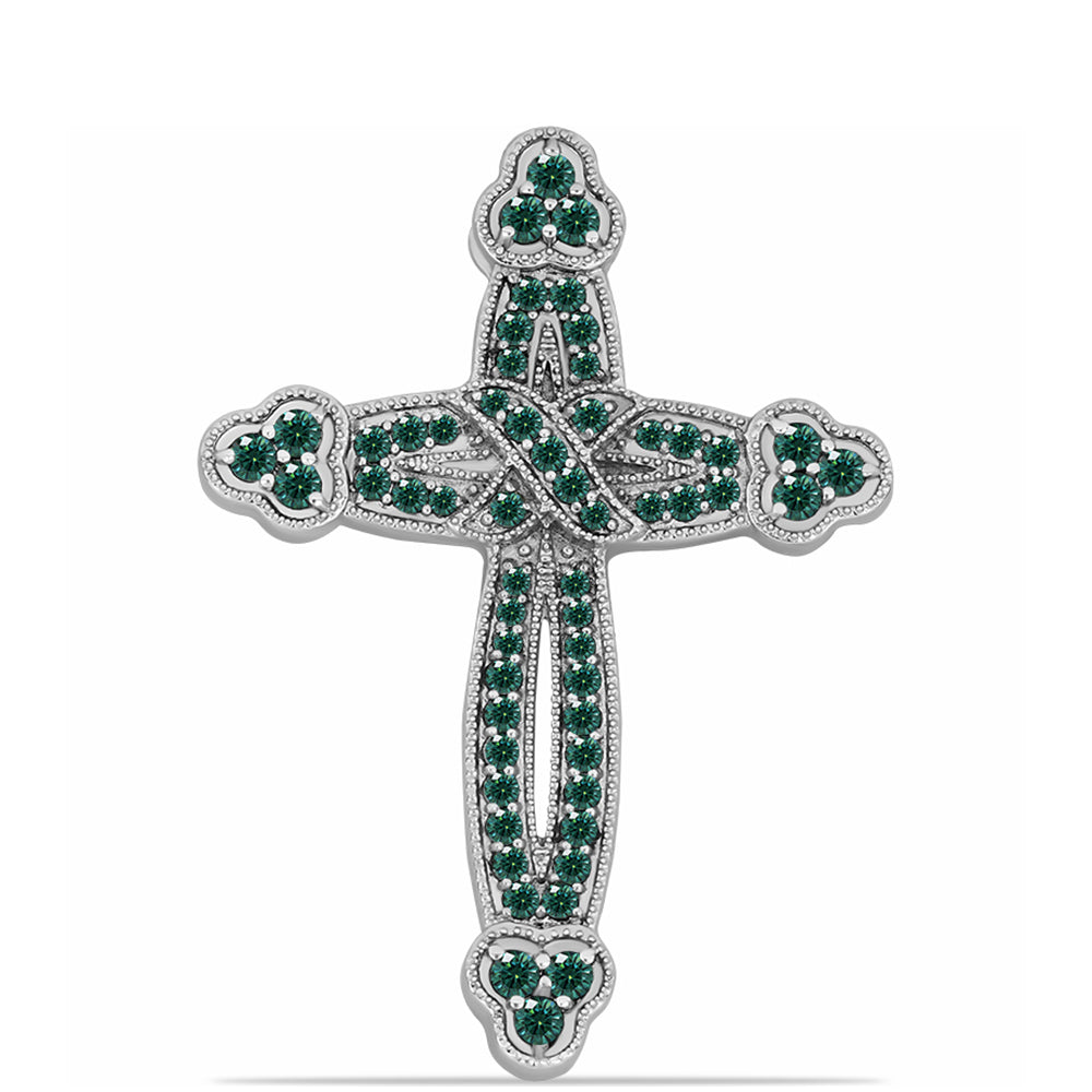 Cruce Pandantiv din Argint 925 ( 4.18 grame ) cu Moissanite verde-albăstrui marin 0.92 Carate