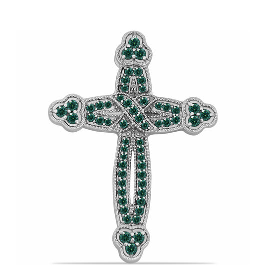 Cruce Pandantiv din Argint 925 ( 4.18 grame ) cu Moissanite verde-albăstrui marin 0.92 Carate