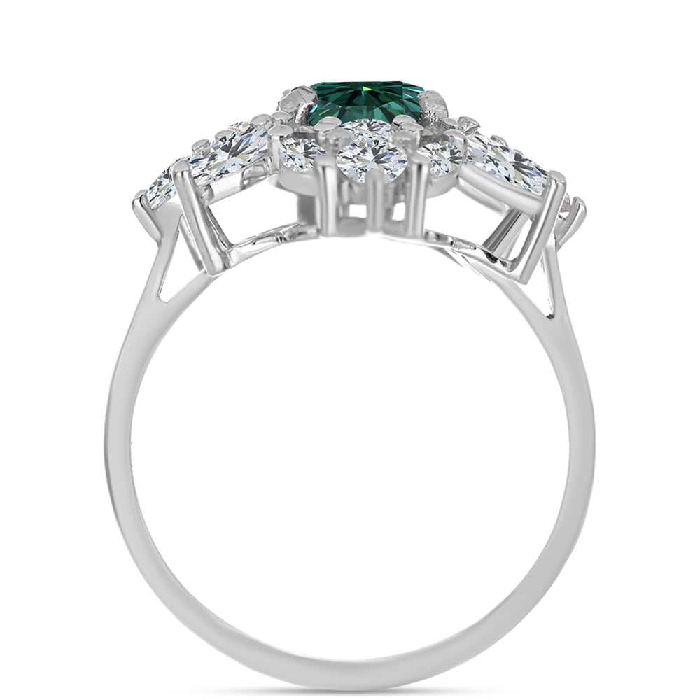 Inel din Argint 925 ( 4.59 grame ) cu Moissanite verde-albăstrui marin și Topaz Alb 4.95 Carate