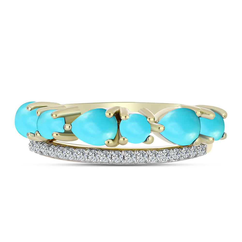 Inel din Argint 925 Placat cu Aur ( 3.62 grame ) cu Turcoaz ”Frumoasa Adormită” și Topaz Alb 1.6 Carate 1 