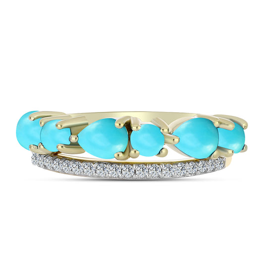 Inel din Argint 925 Placat cu Aur ( 3.62 grame ) cu Turcoaz ”Frumoasa Adormită” și Topaz Alb 1.6 Carate