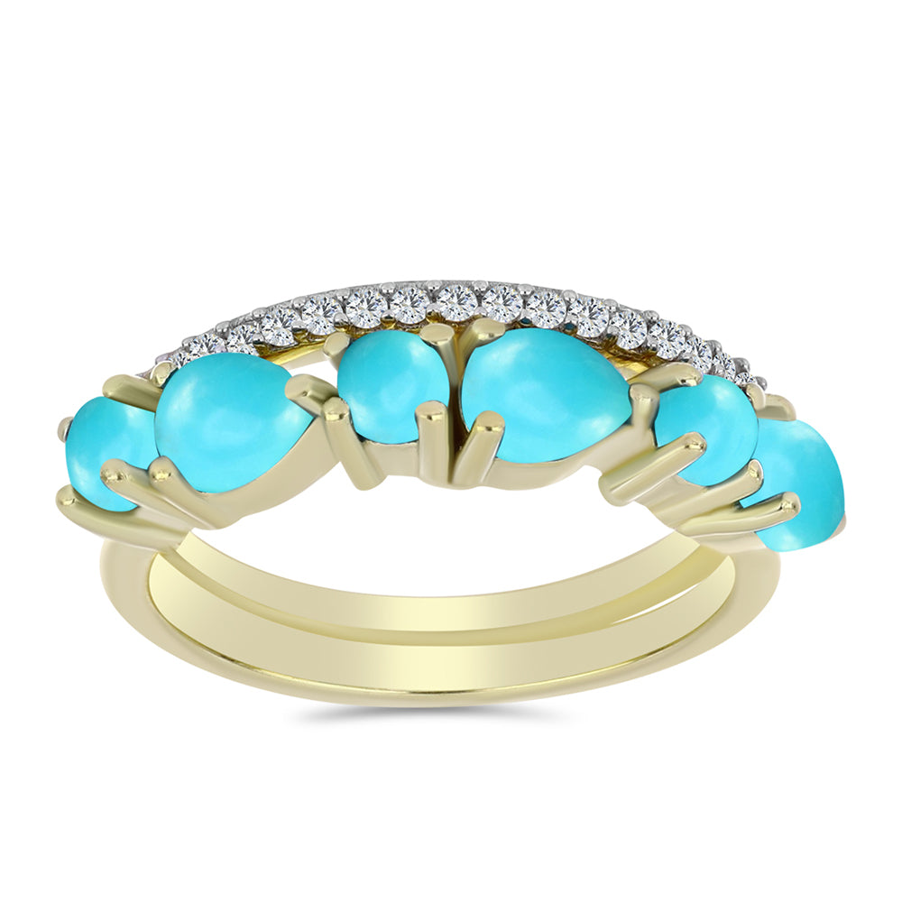 Inel din Argint 925 Placat cu Aur ( 3.62 grame ) cu Turcoaz ”Frumoasa Adormită” și Topaz Alb 1.6 Carate