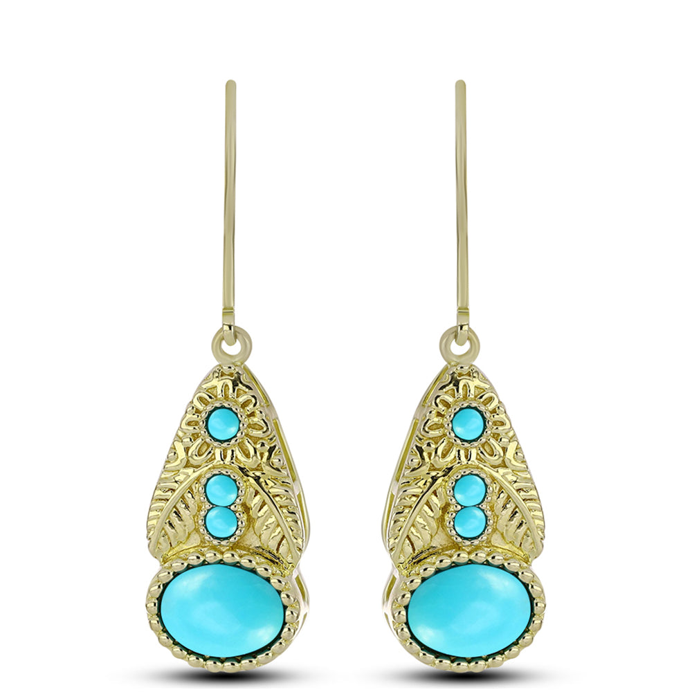 Cercei din Argint 925 Placat cu Aur ( 4.7 grame ) cu Turcoaz ”Frumoasa Adormită” 2.43 Carate