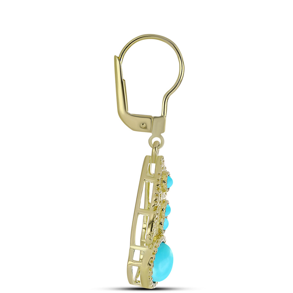 Cercei din Argint 925 Placat cu Aur ( 4.7 grame ) cu Turcoaz ”Frumoasa Adormită” 2.43 Carate