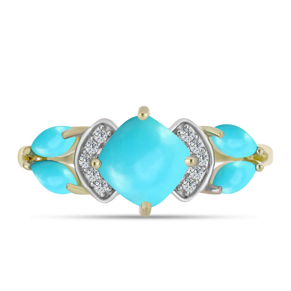 Inel din Argint 925 Placat cu Aur ( 2.19 grame ) cu Turcoaz ”Frumoasa Adormită” și Topaz Alb 2.09 Carate 1 