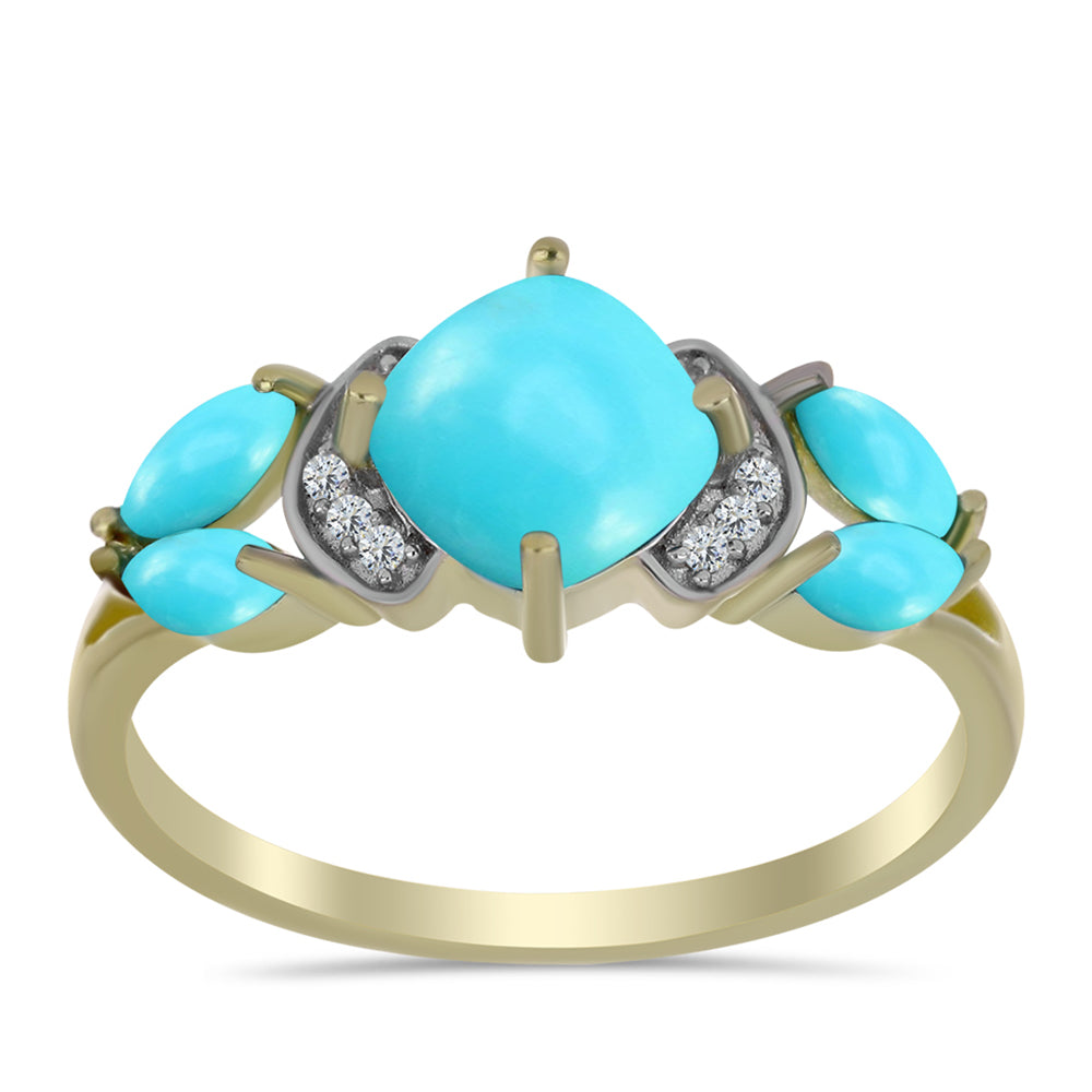 Inel din Argint 925 Placat cu Aur ( 2.19 grame ) cu Turcoaz ”Frumoasa Adormită” și Topaz Alb 2.09 Carate 3 
