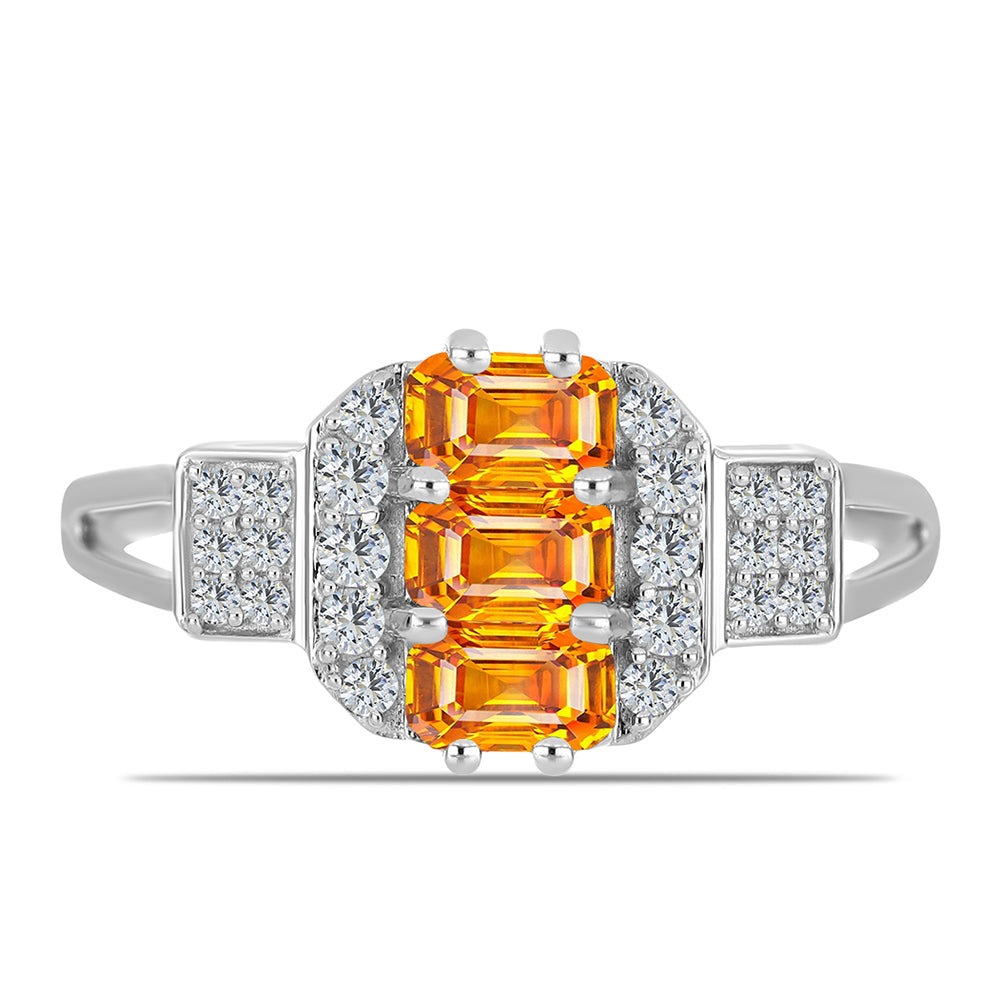 Inel din Argint 925 ( 2.98 grame ) cu Safir Padparadscha și Topaz Alb 1.35 Carate