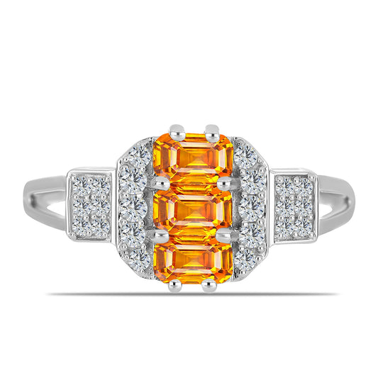 Inel din Argint 925 ( 2.98 grame ) cu Safir Padparadscha și Topaz Alb 1.35 Carate