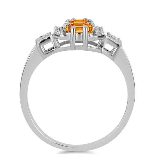 Inel din Argint 925 ( 2.98 grame ) cu Safir Padparadscha și Topaz Alb 1.35 Carate