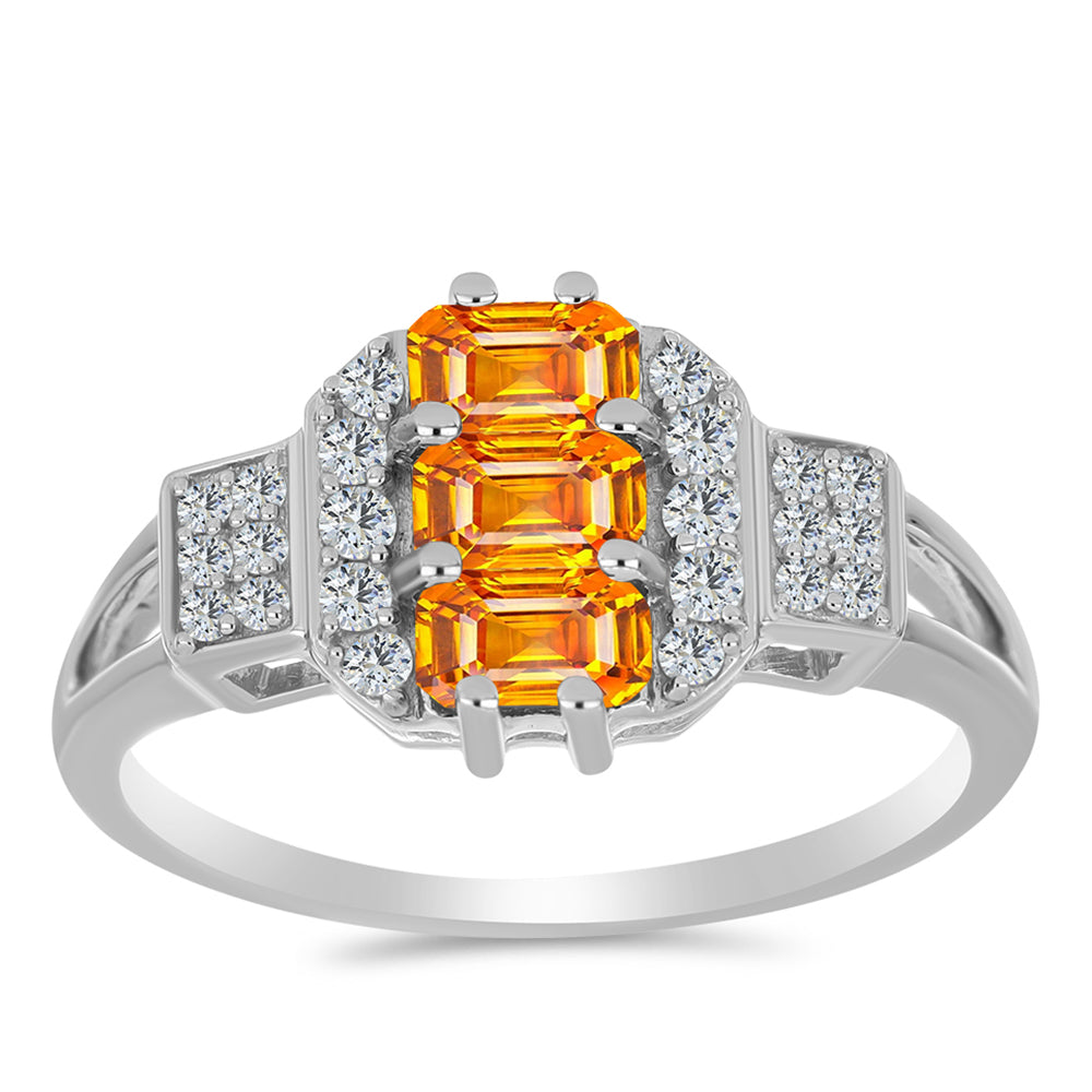 Inel din Argint 925 ( 2.98 grame ) cu Safir Padparadscha și Topaz Alb 1.35 Carate