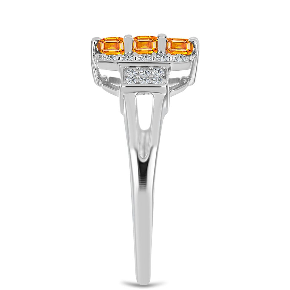 Inel din Argint 925 ( 2.98 grame ) cu Safir Padparadscha și Topaz Alb 1.35 Carate