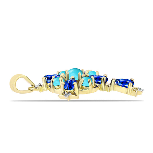 Cruce Pandantiv din Argint 925 Placat cu Aur ( 2.5 grame ) cu Turcoaz ”Frumoasa Adormită” și Safir Albastru Australian 2.65 Carate