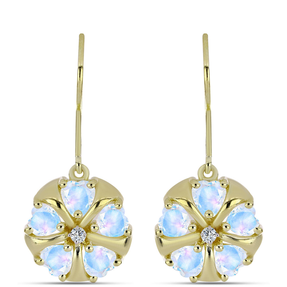 Cercei din Argint 925 Placat cu Aur ( 4.17 grame ) cu Piatra Lunii Curcubeu și Topaz Alb 2.29 Carate