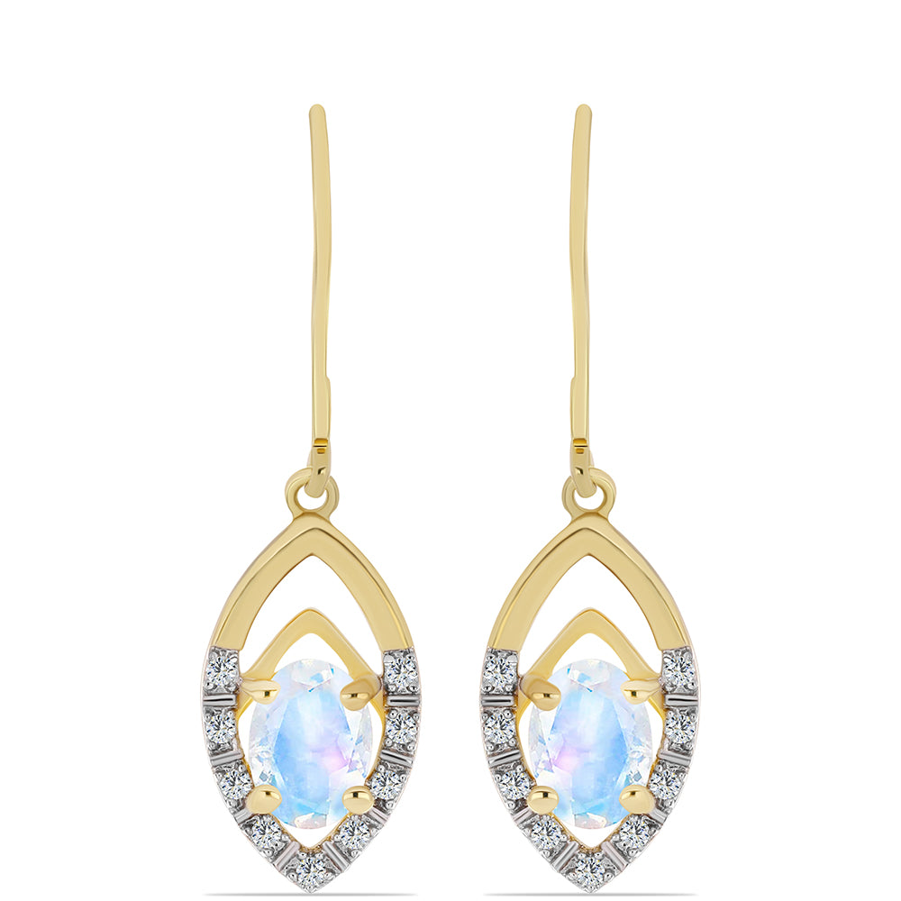 Cercei din Argint 925 Placat cu Aur ( 2.71 grame ) cu Piatra Lunii Curcubeu și Topaz Alb 1.71 Carate 1 
