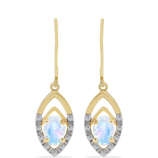 Cercei din Argint 925 Placat cu Aur ( 2.71 grame ) cu Piatra Lunii Curcubeu și Topaz Alb 1.71 Carate