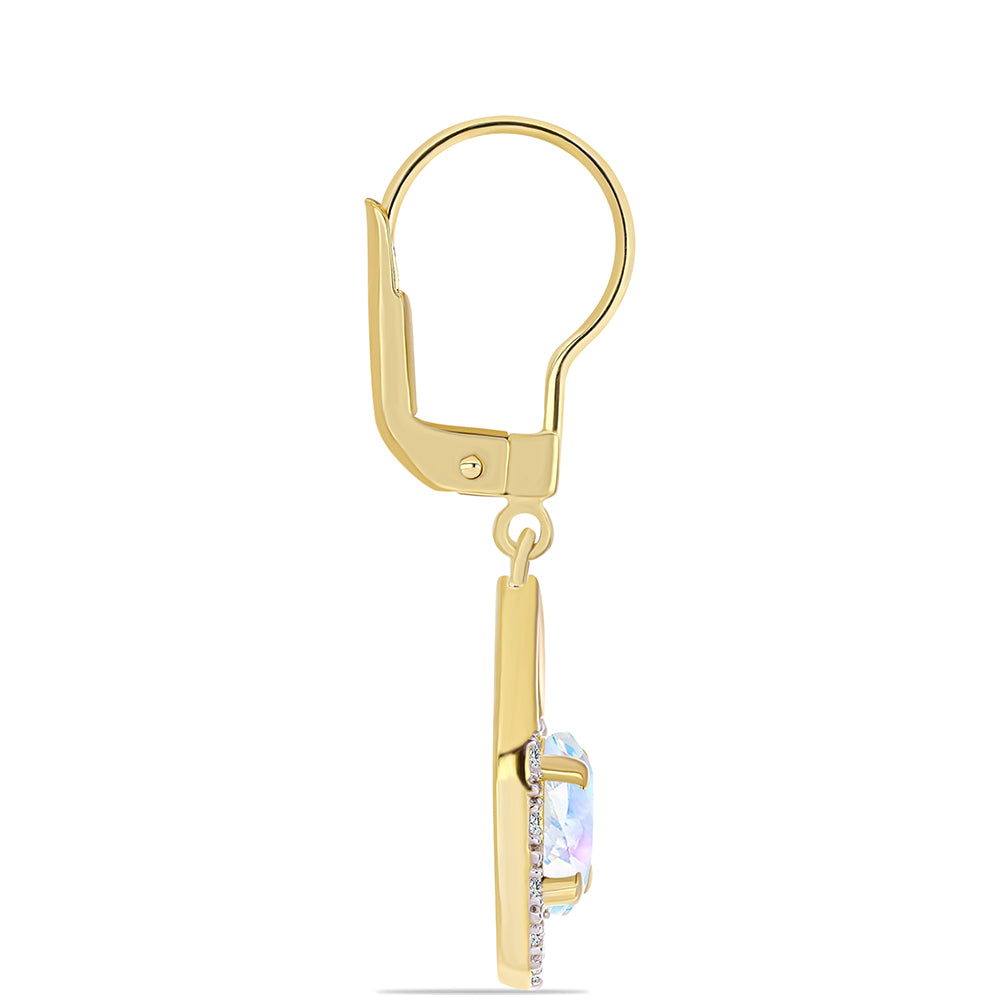 Cercei din Argint 925 Placat cu Aur ( 2.71 grame ) cu Piatra Lunii Curcubeu și Topaz Alb 1.71 Carate