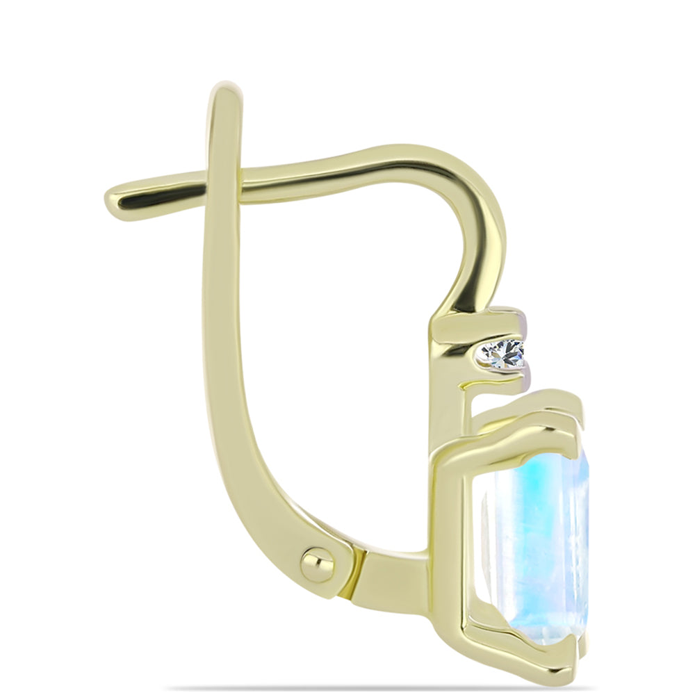 Cercei din Argint 925 Placat cu Aur ( 3.48 grame ) cu Piatra Lunii Curcubeu și Topaz Alb 2.99 Carate