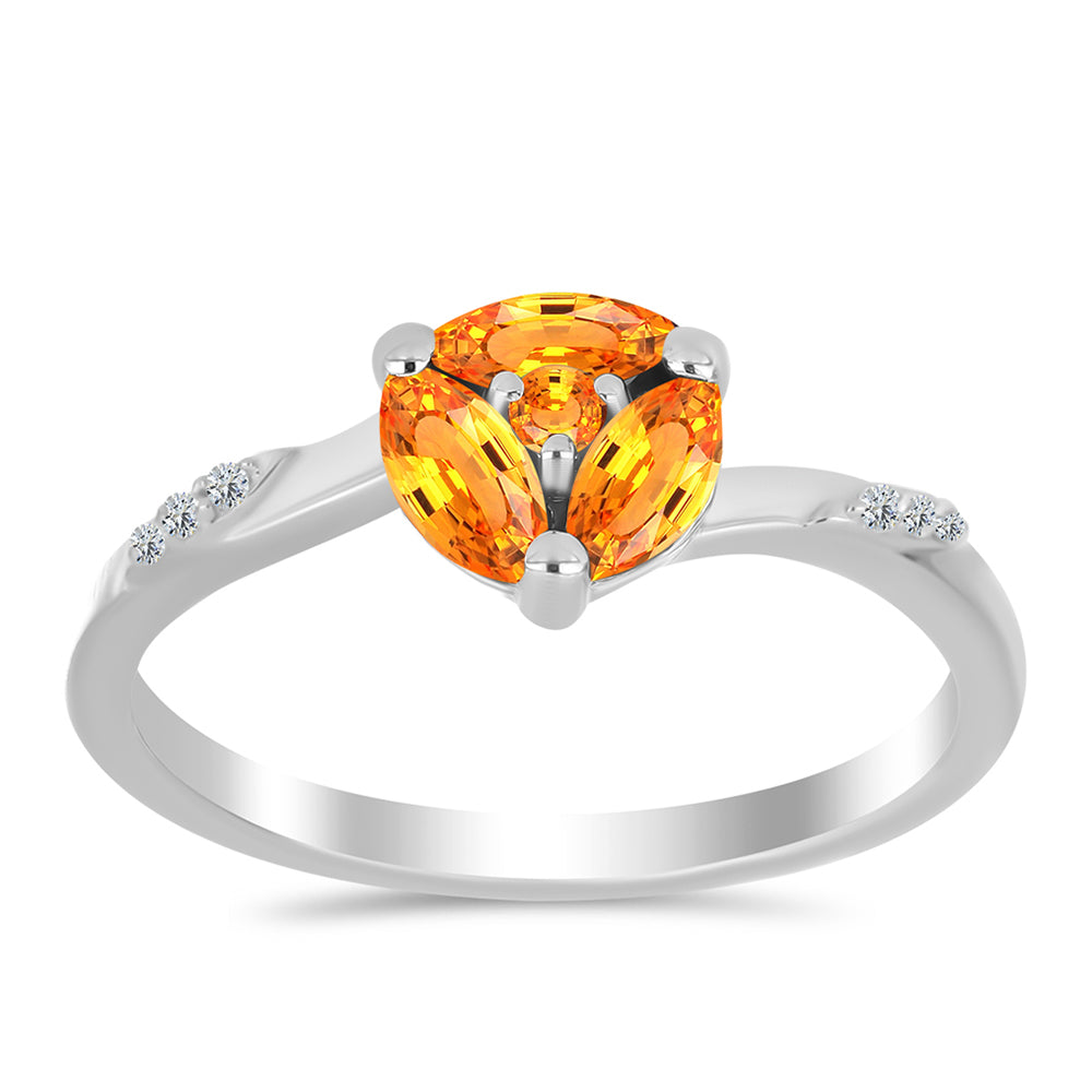 Inel din Argint 925 ( 2.38 grame ) cu Safir Padparadscha și Topaz Alb 1.02 Carate 3 