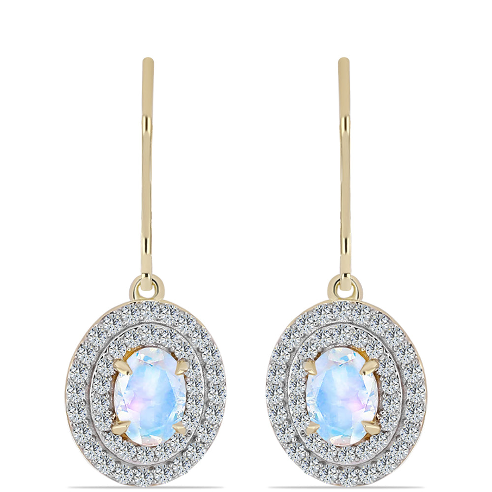 Cercei din Argint 925 Placat cu Aur ( 3.1 grame ) cu Piatra Lunii Curcubeu și Topaz Alb 2.31 Carate 1 
