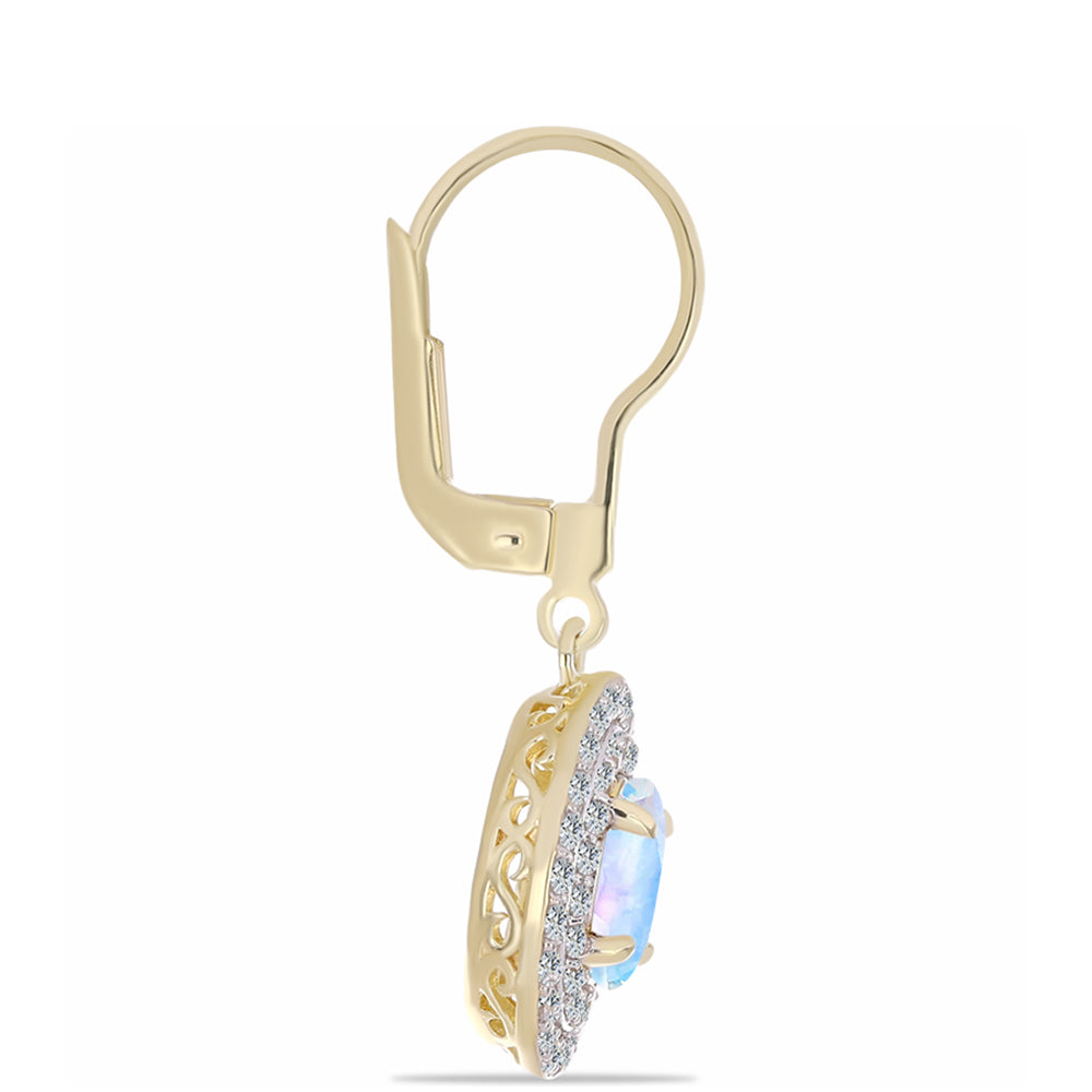 Cercei din Argint 925 Placat cu Aur ( 3.1 grame ) cu Piatra Lunii Curcubeu și Topaz Alb 2.31 Carate 2 