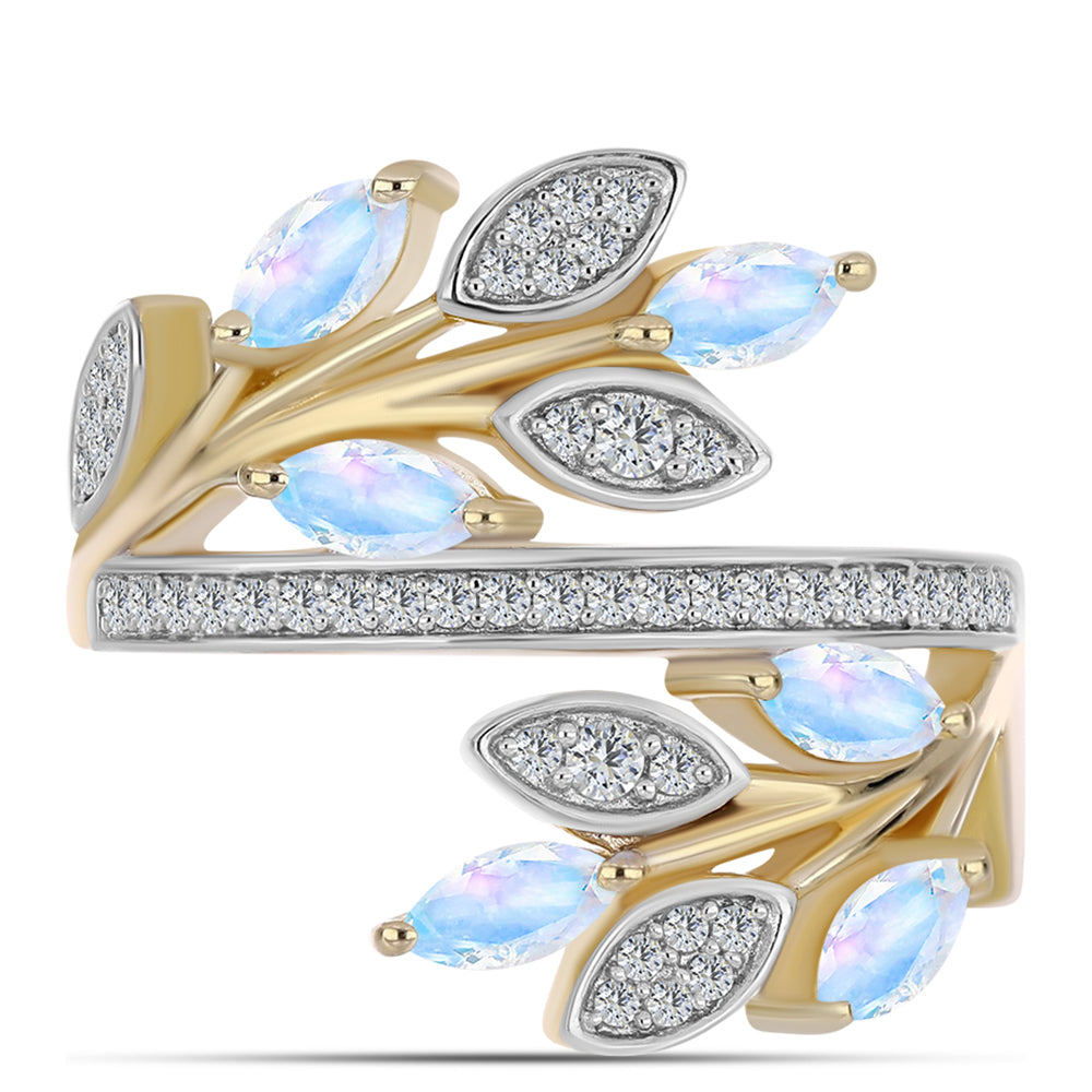 Inel din Argint 925 Placat cu Aur ( 5.23 grame ) cu Piatra Lunii Curcubeu și Topaz Alb 1.25 Carate 1 