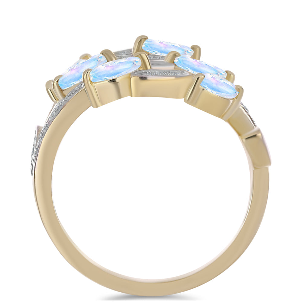 Inel din Argint 925 Placat cu Aur ( 5.23 grame ) cu Piatra Lunii Curcubeu și Topaz Alb 1.25 Carate