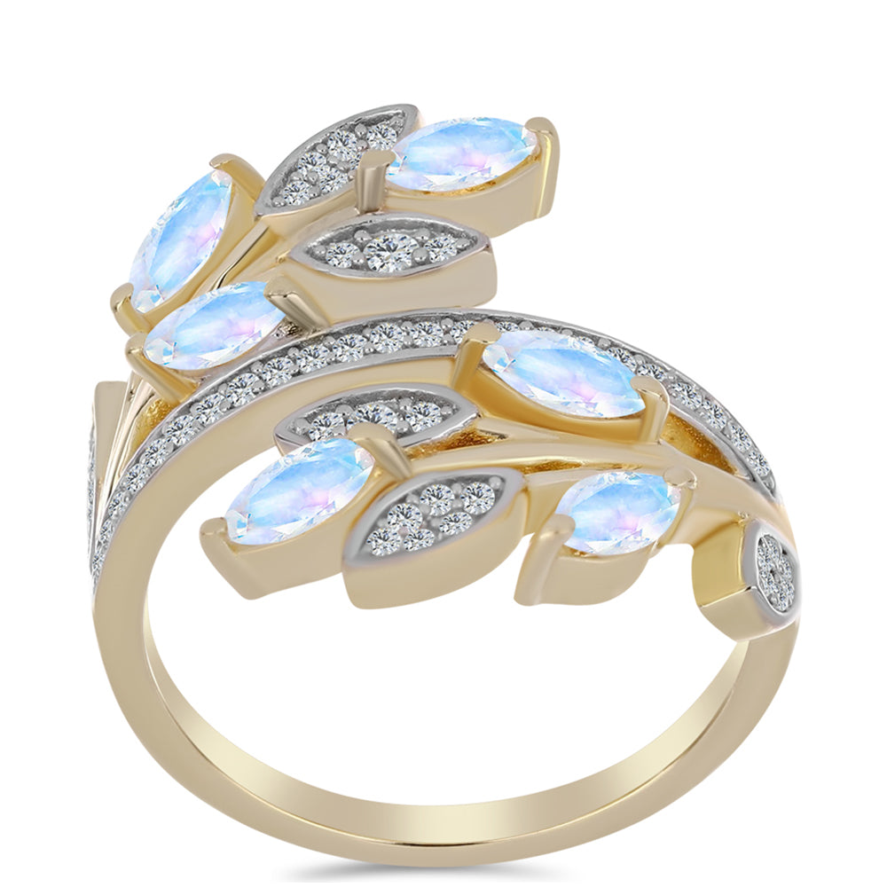 Inel din Argint 925 Placat cu Aur ( 5.23 grame ) cu Piatra Lunii Curcubeu și Topaz Alb 1.25 Carate 3 