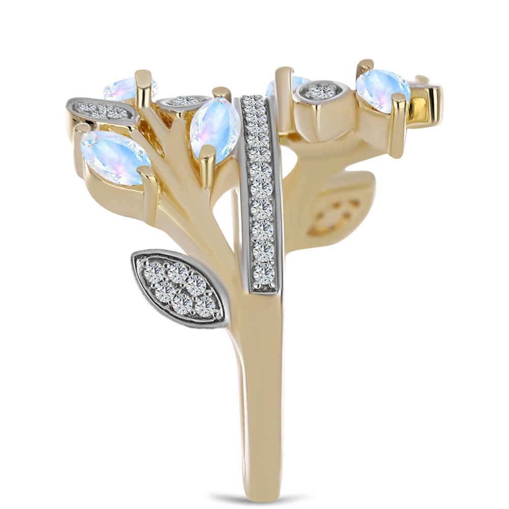 Inel din Argint 925 Placat cu Aur ( 5.23 grame ) cu Piatra Lunii Curcubeu și Topaz Alb 1.25 Carate 4 