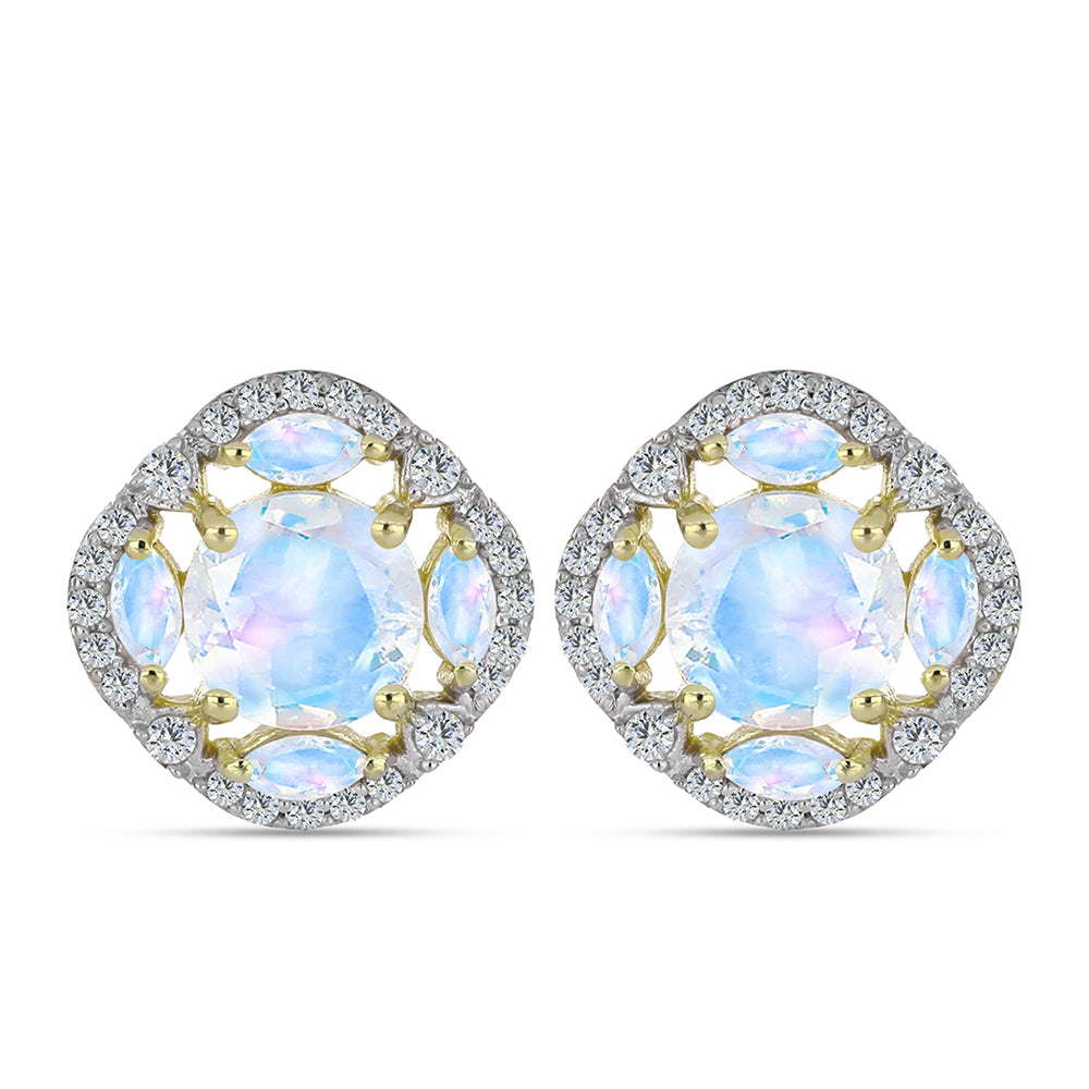 Cercei din Argint 925 Placat cu Aur ( 4.33 grame ) cu Piatra Lunii Curcubeu 3.55 Carate