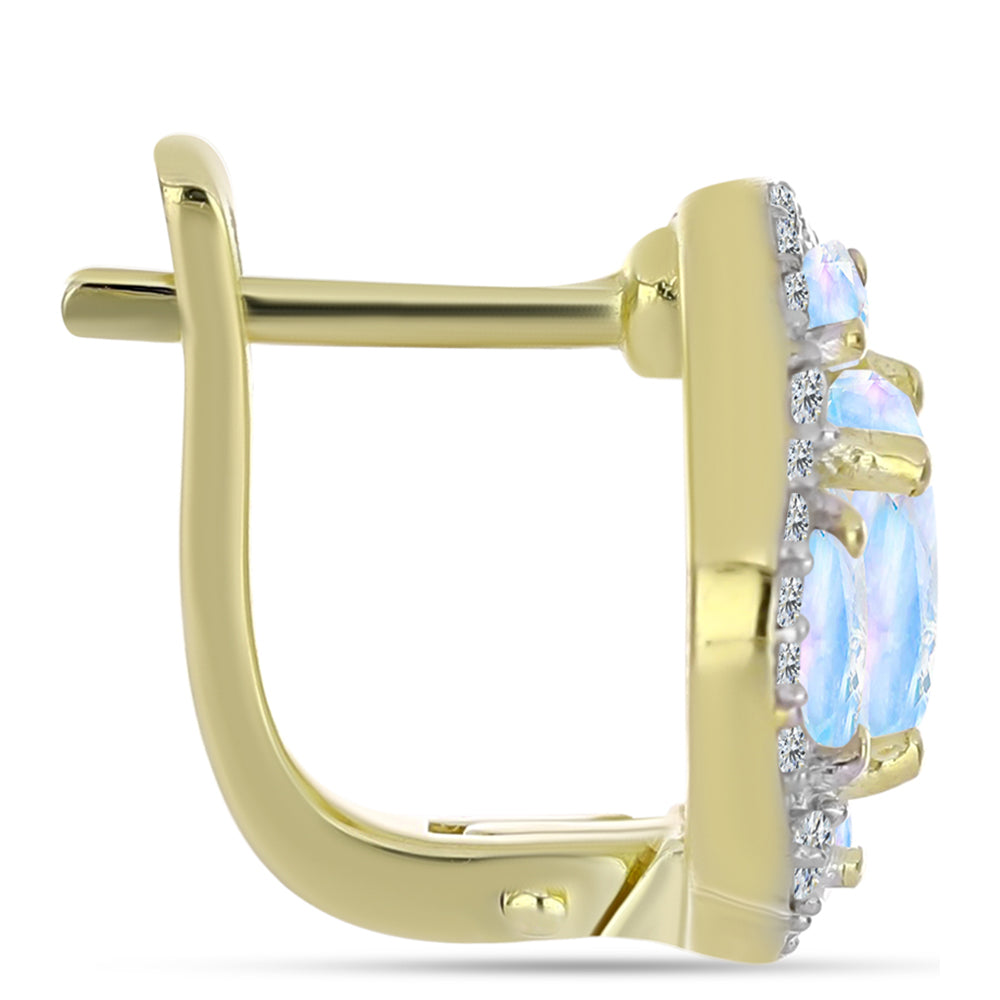 Cercei din Argint 925 Placat cu Aur ( 4.33 grame ) cu Piatra Lunii Curcubeu 3.55 Carate 2 